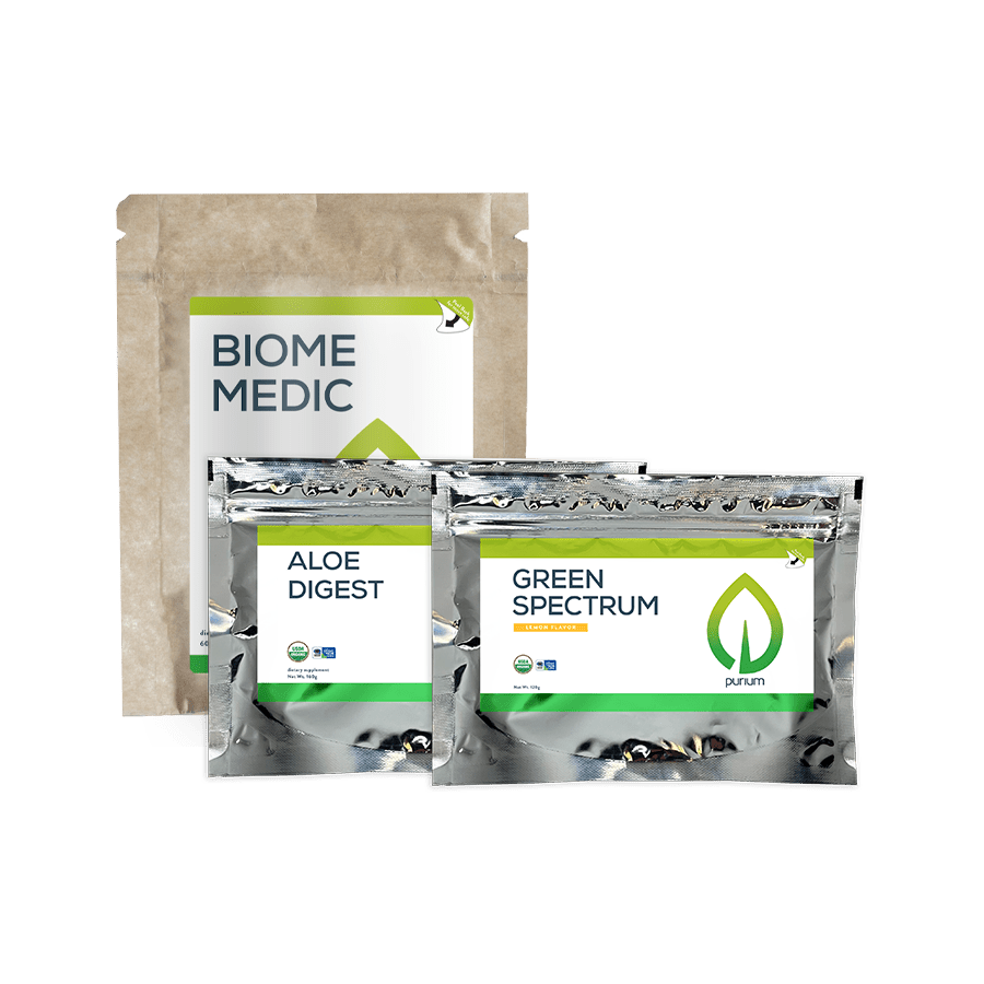 Purium Gut Health Pack (Green Spectrum Lemon, Biome  Medic, and Aloe Digest) Digestive Health (3 Products)