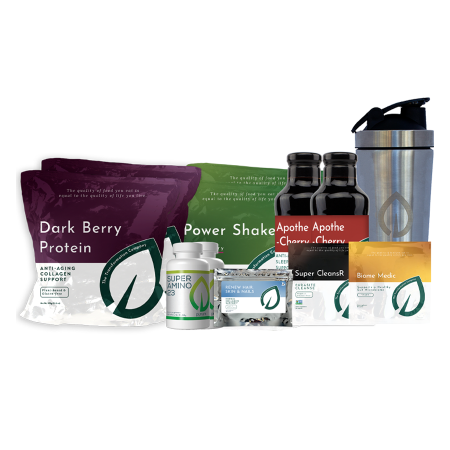 Ultimate Lifestyle Transformation + Collagen Support (Apothe Cherry, Biome Medic, Dark Berry Protein, Power Shake Apple Berry, Renew Hair, Skin, and Nails, Shaker Battle, Super Amino and Super CleansR) Joint Support 11 Product Package (30 Day)